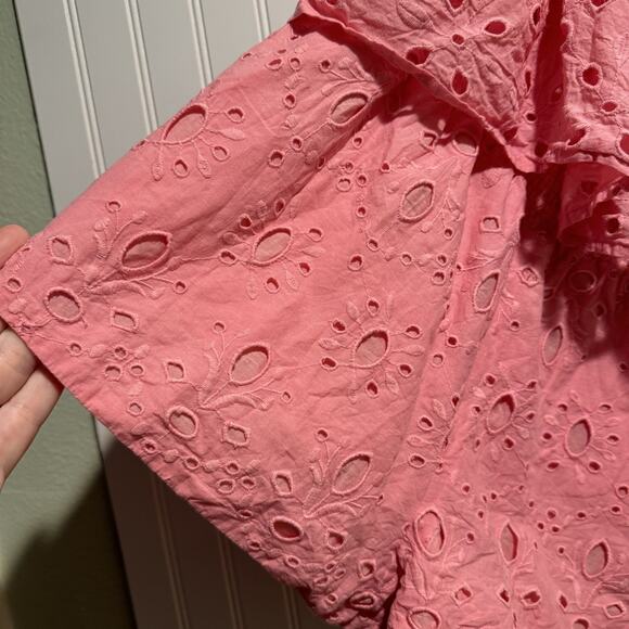 Anthropologie La Fuori Pink Eyelet Lace Romper One Shoulder Size Medium - Picture 3 of 7
